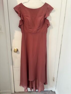 Elegant Dusty Rose Flutter-Sleeve Midi Dress